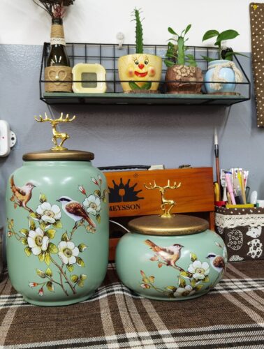 Click to view full screen Green Tea Caddy Ceramic Loose Tea Tin photo review