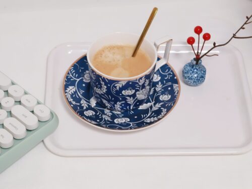 Click to view full screen White and Blue Cup and Saucer Porcelain photo review