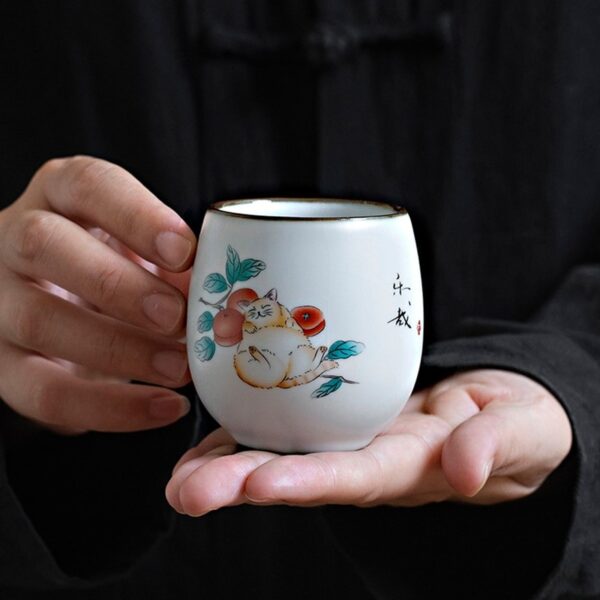 Delicate Ceramic Chinese Kung Fu Teacup with Cute Cat Pattern 100ml 2