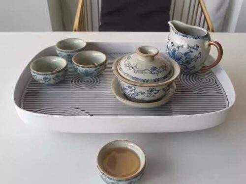 Click to view full screen Vintage Chinese Tea Set with Tray Blue and White photo review