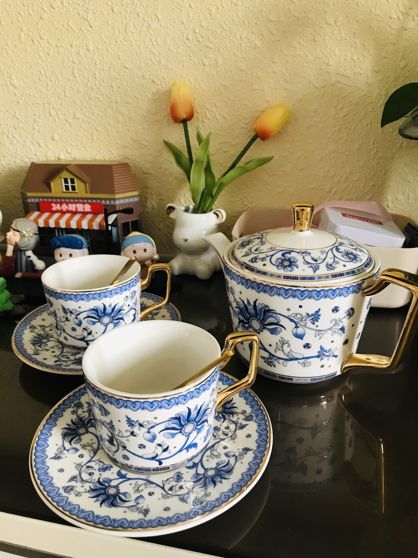 Click to view full screen Blue and White Afternoon Tea Set Porcelain Teapot Set photo review