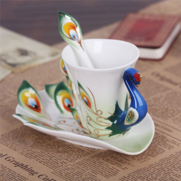 Creative Peacock Cup and Saucer Set with Spoon 3