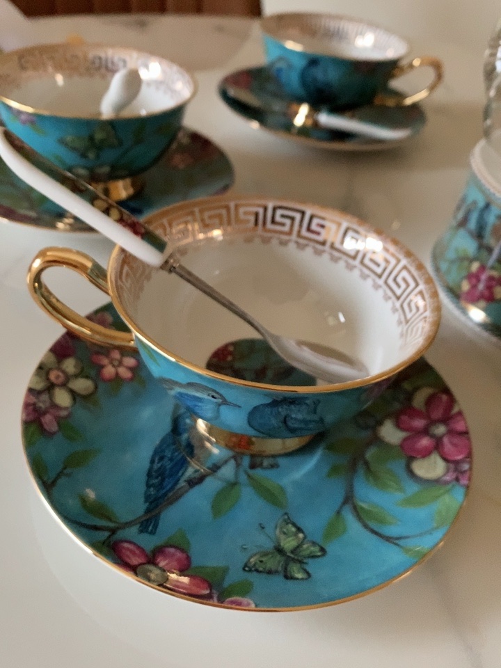 Click to view full screen Blue Bird English Tea Set Bone China with Warmer photo review