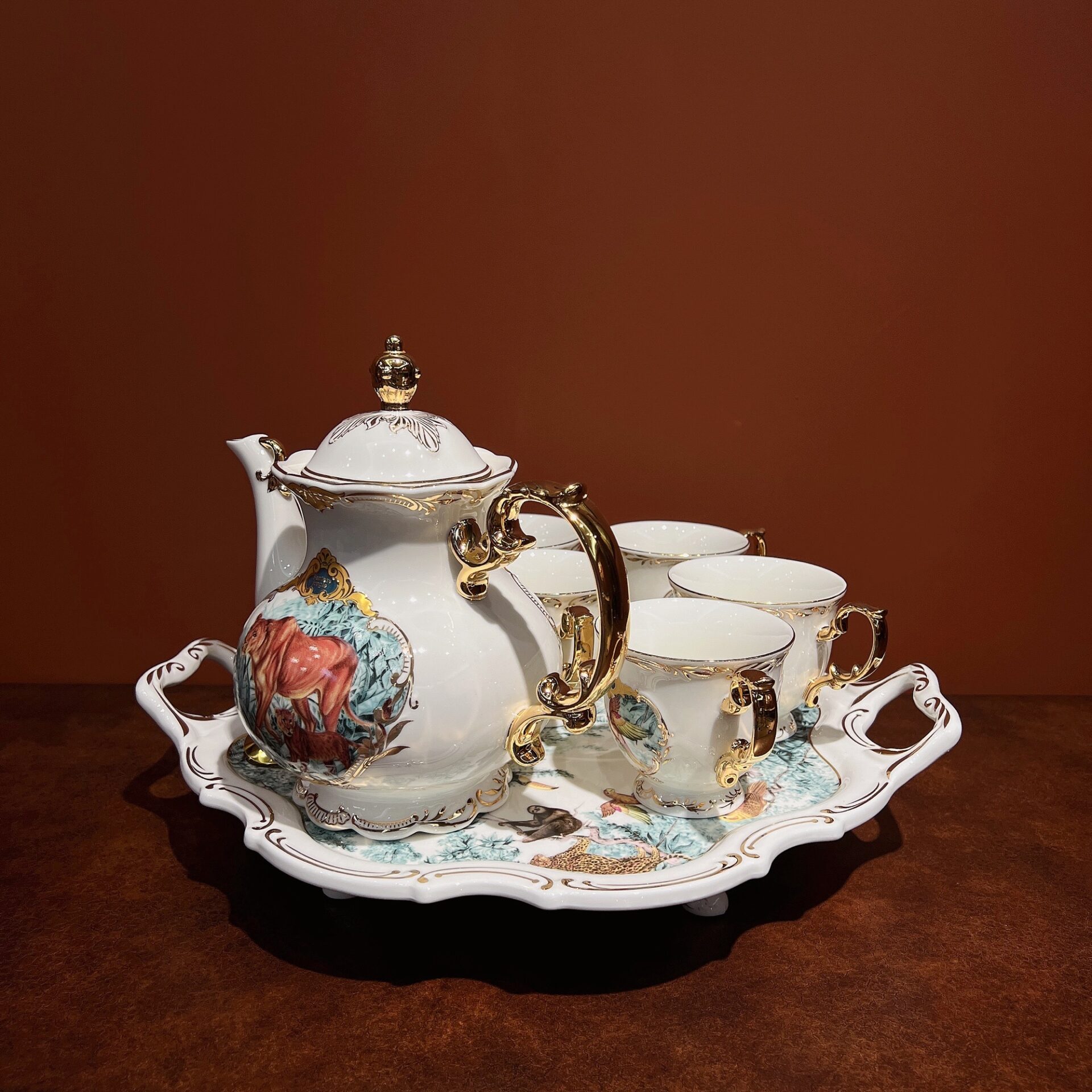 Click to view full screen Jungle English Tea Set with Tray Porcelain Teapot Set photo review