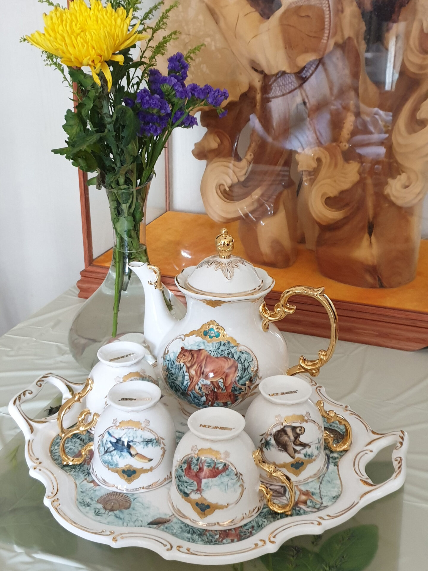Click to view full screen Jungle English Tea Set with Tray Porcelain Teapot Set photo review