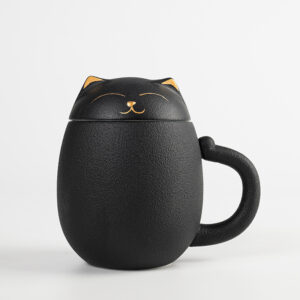 TC0PY001 1 Piece Black Cat Tea Mug with Infuser and Lid 12 OZ