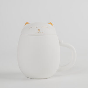 TC0PY001 1 Piece White Cat Tea Mug with Infuser and Lid 12 OZ