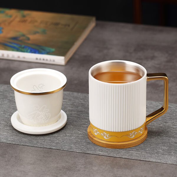TC1GQ160 18 Auspicious Steep Tea Mug with Infuser and Lid 15 OZ Customized