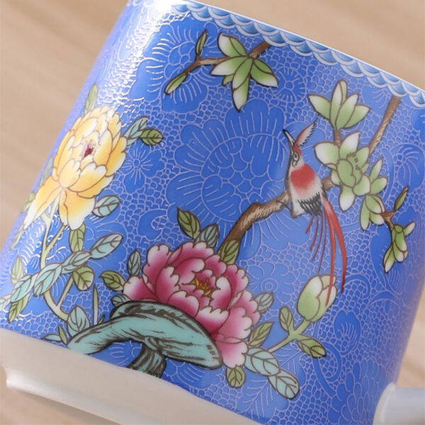 TC1GQ183 12 1 Bird Flowers Steep Tea Mug with Infuser and Lid 14.5 OZ