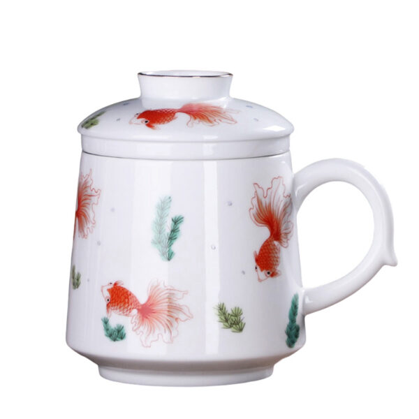 TC1GQ203 FFFF White Porcelain Steep Tea Mug with Infuser and Lid 12 OZ