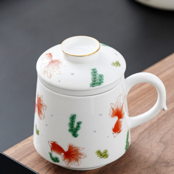 TC1GQ203 b2 White Porcelain Steep Tea Mug with Infuser and Lid 12 OZ