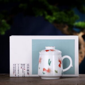 TC1GQ203 vv1 White Porcelain Steep Tea Mug with Infuser and Lid 12 OZ
