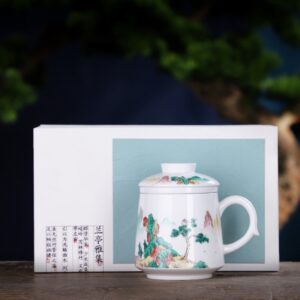 TC1GQ203 vv2 White Porcelain Steep Tea Mug with Infuser and Lid 12 OZ