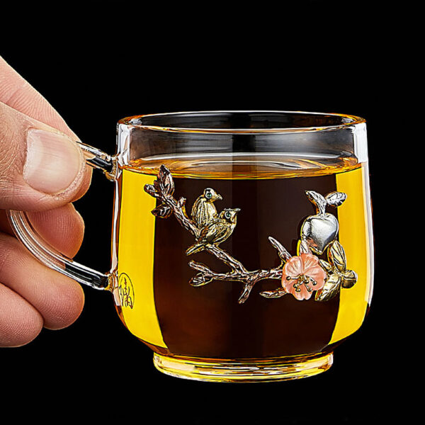 TC1GQ211 2 Birds Flower Tea Tasting Glass Cup