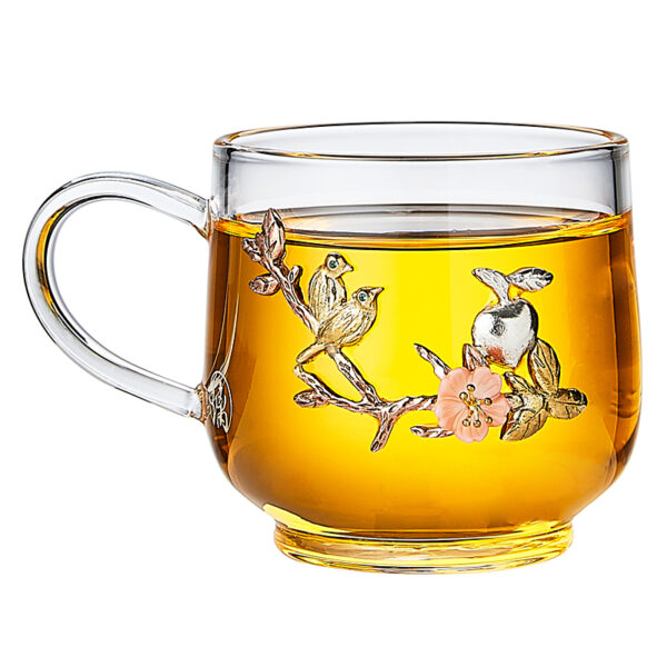 TC1GQ211 FF Birds Flower Tea Tasting Glass Cup