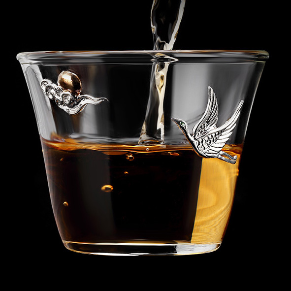 TC1GQ218 11 Flying Crane Tea Tasting Glass Cup