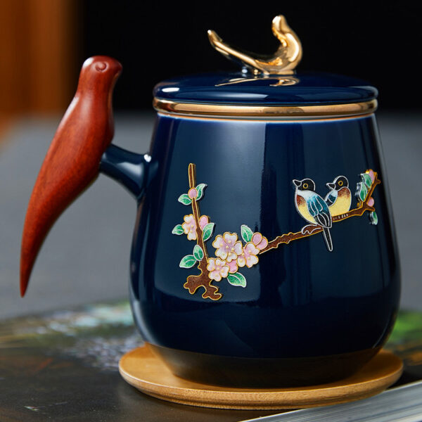 TC1GQ233 0 Birds Flowers Tea Mug with Infuser Lid Coaster Customized