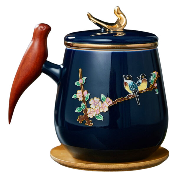 TC1GQ233 FF Birds Flowers Tea Mug with Infuser Lid Coaster Customized