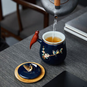 TC1GQ233 d1 Birds Flowers Tea Mug with Infuser Lid Coaster Customized