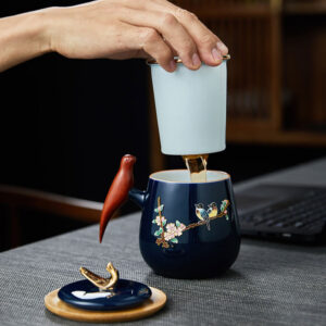 TC1GQ233 d2 Birds Flowers Tea Mug with Infuser Lid Coaster Customized