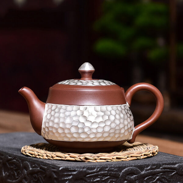 TP1TF001 1 Luxury Yixing Teapot Gilded Silver Purple Clay 5 Oz