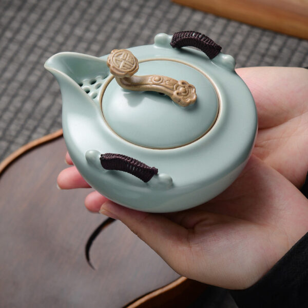 TP1TF004 6 Blue Sky Chinese Teapot Ceramic with Ruyi Handle 7.4 Oz