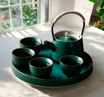 green tea set with plate for 4