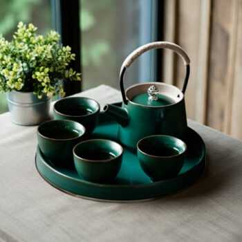 Minimalist Japanese Tea Set Ceramic Teapot Set with Tray