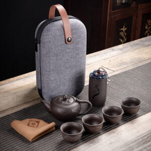 Tea Set Oriental Portable Gift Set Household Travel Bag-Black A Yixing Handmade Purple Sand Kungfu Tea Clay teapot 