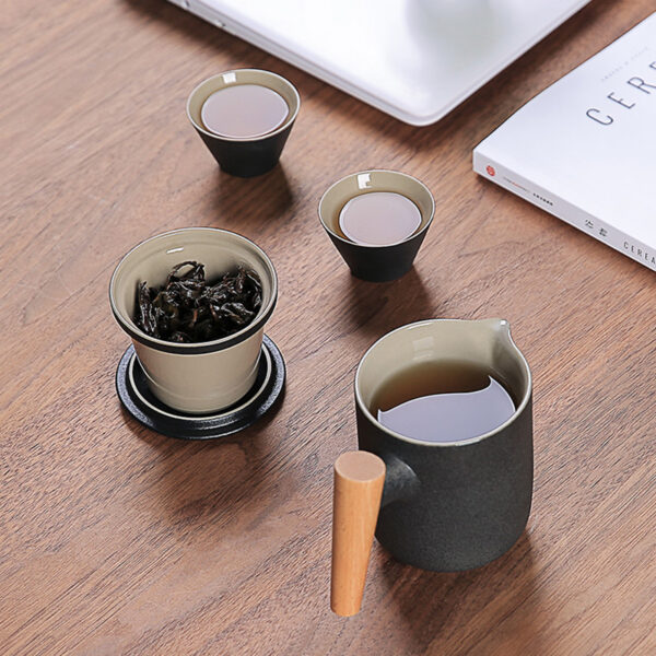 TS0JS001 1 Chinese Travel Tea Set with Wooden Handle Mug Free Customized