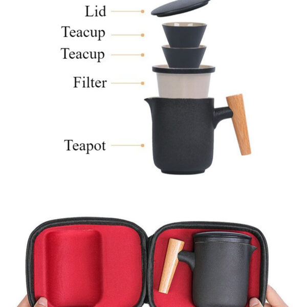 TS0JS001 2 Chinese Travel Tea Set with Wooden Handle Mug Free Customized