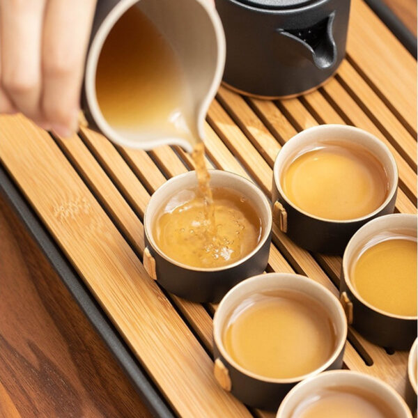 TS0SX029 4 Pure Black Chinese Kung Fu Tea Set with Tray