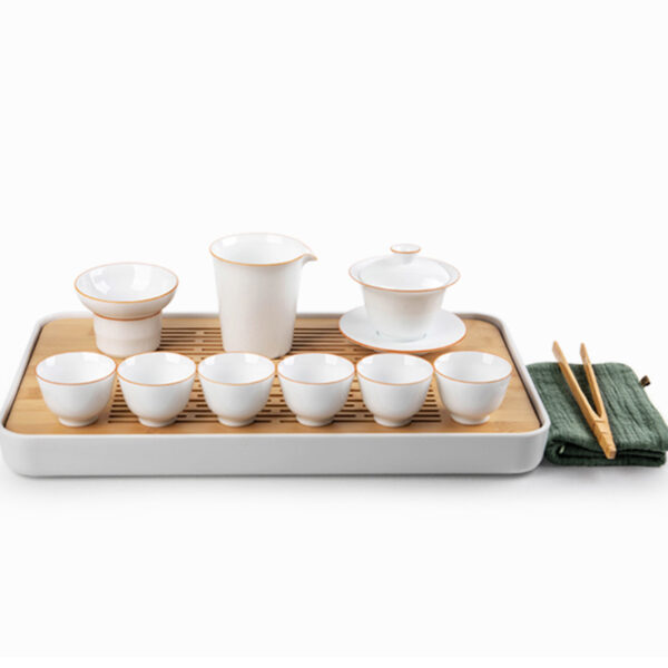 TS0SX062 1 Pure White Gaiwan Gongfu Tea Set Porcelain with Tray