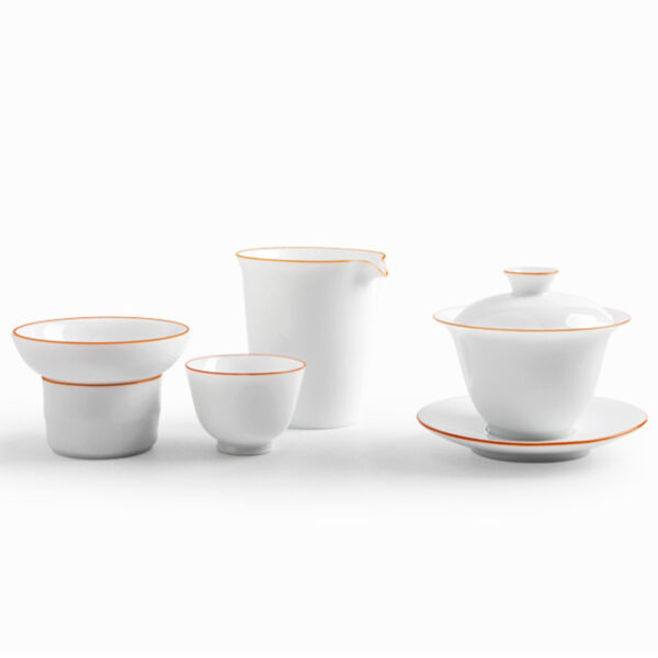 TS0SX062 3 Pure White Gaiwan Gongfu Tea Set Porcelain with Tray