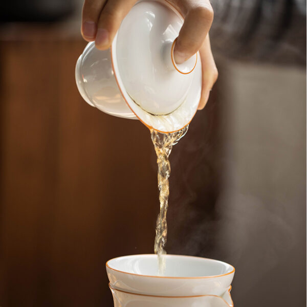 TS0SX062 4 Pure White Gaiwan Gongfu Tea Set Porcelain with Tray