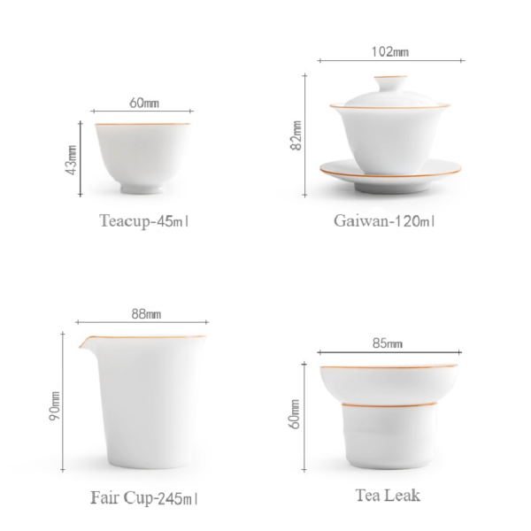 TS0SX062 7 Pure White Gaiwan Gongfu Tea Set Porcelain with Tray