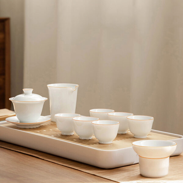 TS0SX062 F Pure White Gaiwan Gongfu Tea Set Porcelain with Tray