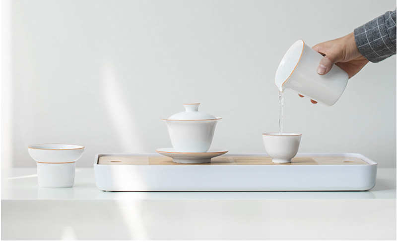 TS0SX062 d1 Pure White Gaiwan Gongfu Tea Set Porcelain with Tray