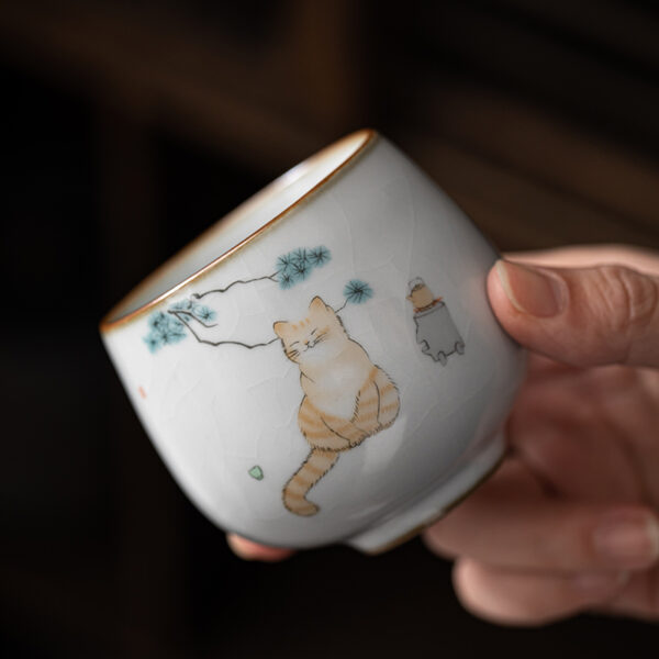 TS0TT001 5 Cat Chinese Teacup Vintage Ceramic Cup