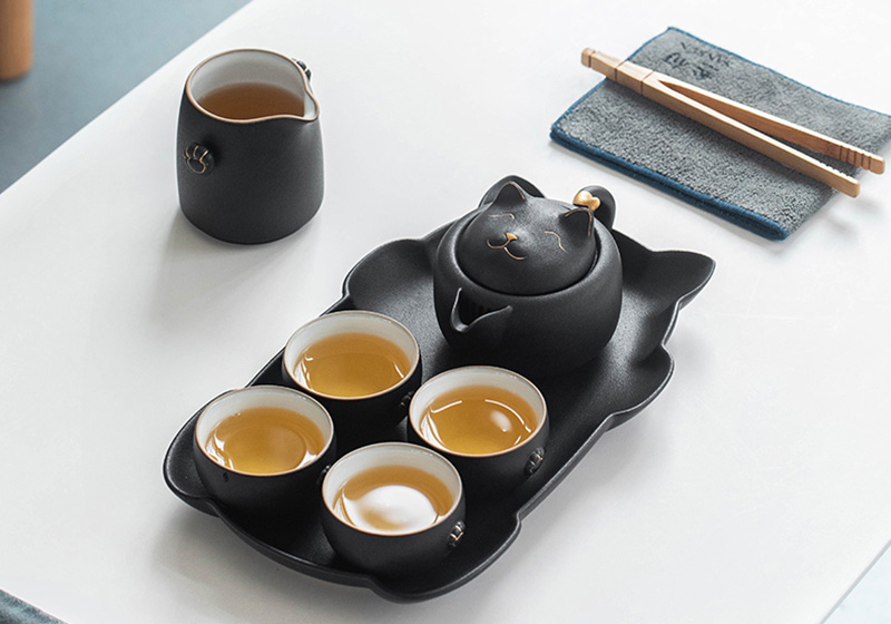TS1SX002 d1 8-piece Cat Chinese Gongfu Tea Set Ceramic Free Customized