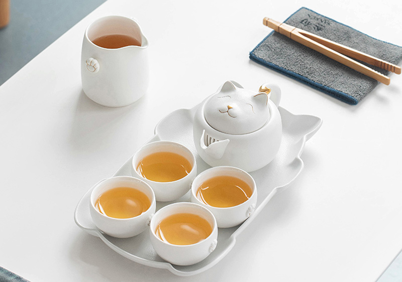 TS1SX002 d2 8-piece Cat Chinese Gongfu Tea Set Ceramic Free Customized