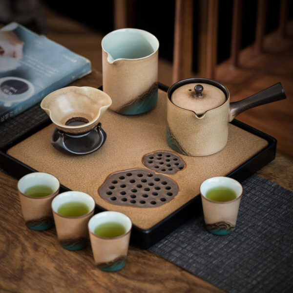 TS1XY001 5 Yellow Lotus Japanese Gongfu Tea Set with Tray