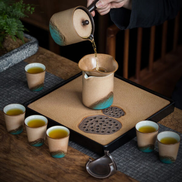 TS1XY001 b1 Yellow Lotus Japanese Gongfu Tea Set with Tray