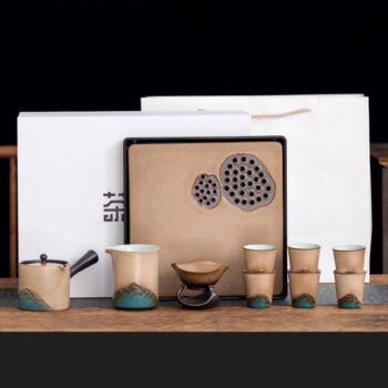 Yellow Lotus Japanese Gongfu Tea Set with Tray - 10 Pieces with 6 Cups