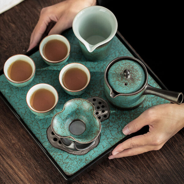 TS1XY002 13 Green Lotus Japanese Gongfu Tea Set with Tray
