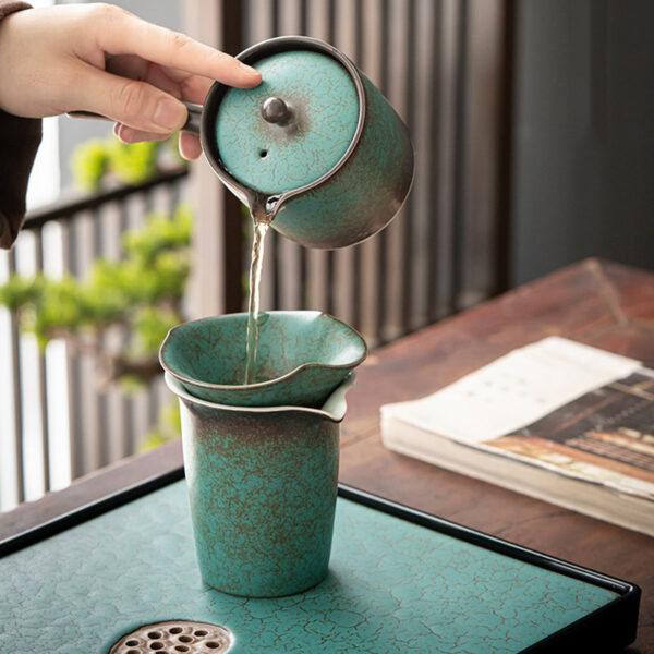 TS1XY002 B3 Green Lotus Japanese Gongfu Tea Set with Tray