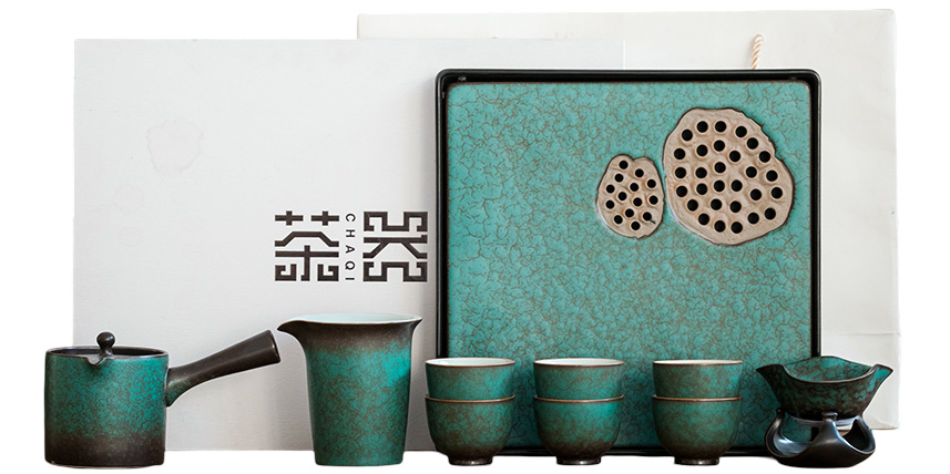 TS1XY002 DD1 2 Green Lotus Japanese Gongfu Tea Set with Tray