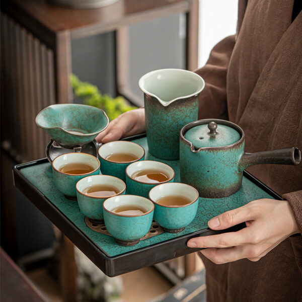 TS1XY002 ff Green Lotus Japanese Gongfu Tea Set with Tray