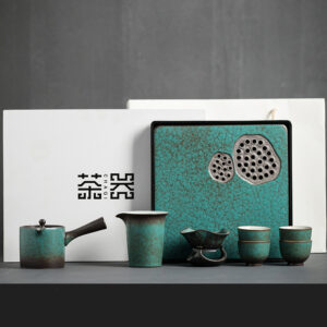 TS1XY002 v1 Green Lotus Japanese Gongfu Tea Set with Tray