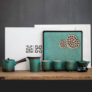 TS1XY002 v2 Green Lotus Japanese Gongfu Tea Set with Tray